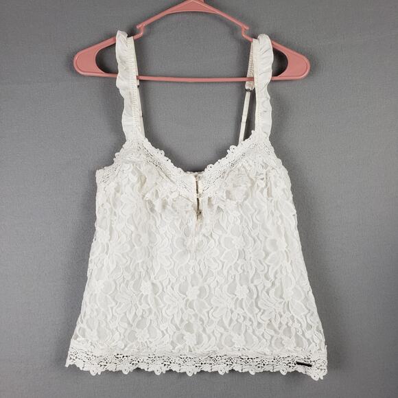 Abercrombie & Fitch Size M Ruffle Strap Lace Cami Tank White Coquette Feminine - Picture 1 of 11